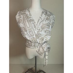 By Anthropologie Faux Wrap Top Blouse Ivory Beige Boho Neutral SMALL Coastal